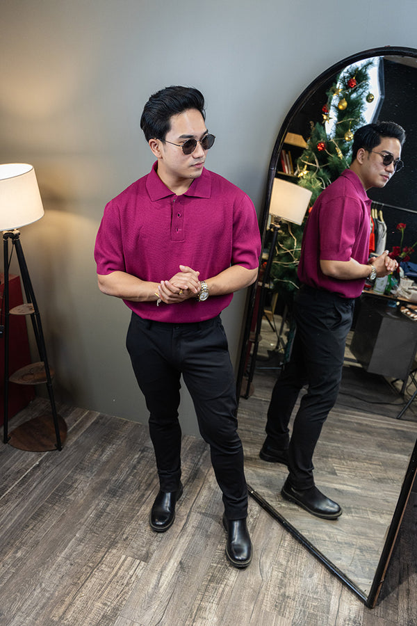 Textured short sleeve polo shirt